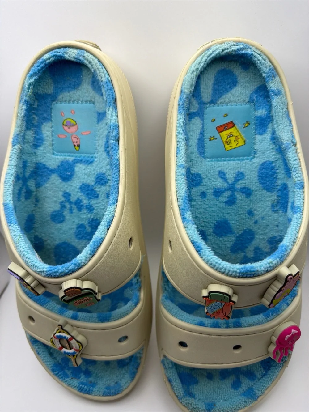CROCS SpongeBob Cozzzy Terry Sandals Sandi Bone Men's 10 Goo Lagoon Patrick W 12